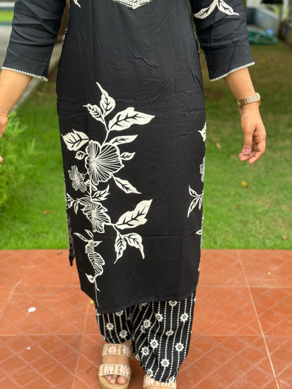 Black and white Pure Cotton 3 Piece Salwar Suit - A1036