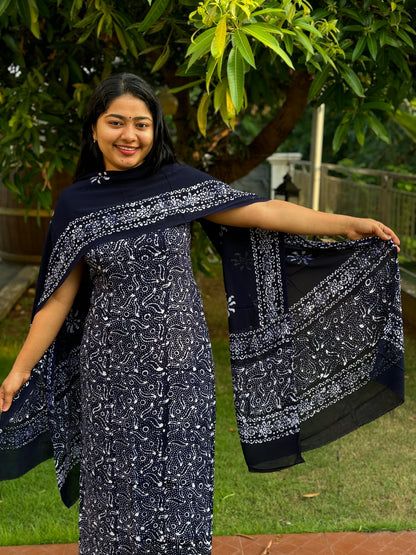 Blue Georgette 3-Piece Unstitched Salwar Suit- A1035