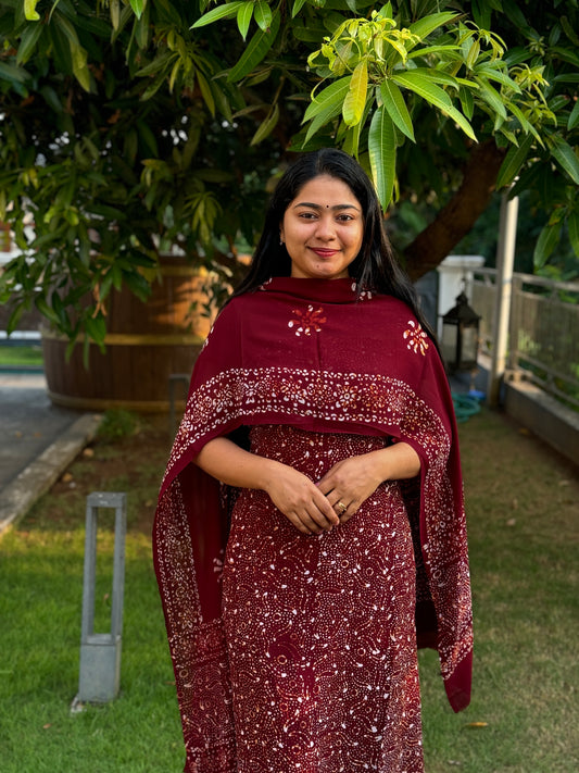 Maroon Georgette 3-Piece Unstitched Salwar Suit- A1035