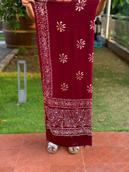 Maroon Georgette 3-Piece Unstitched Salwar Suit- A1035