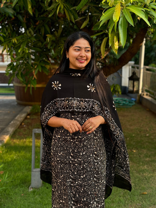 Black Georgette 3-Piece Unstitched Salwar Suit- A1035