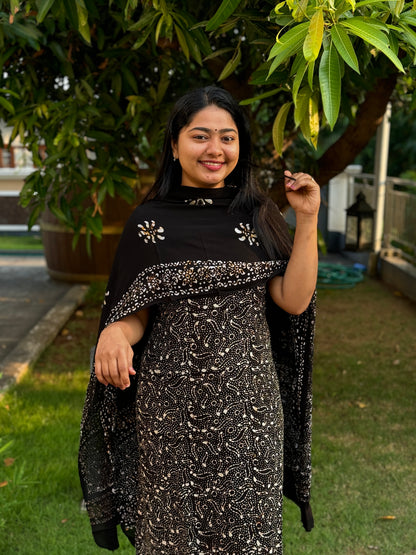 Black Georgette 3-Piece Unstitched Salwar Suit- A1035