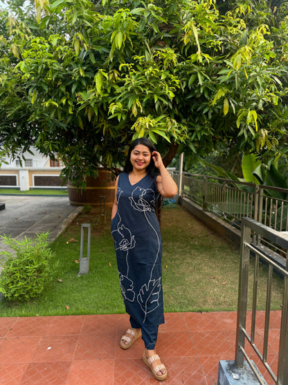 Navy Blue 2 piece Cotton Co-ord Set-A1034