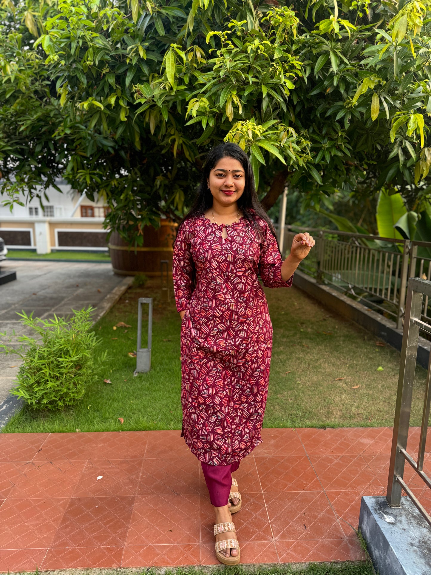 Wine Colour 2 piece Cotton Co-ord Set-A1033