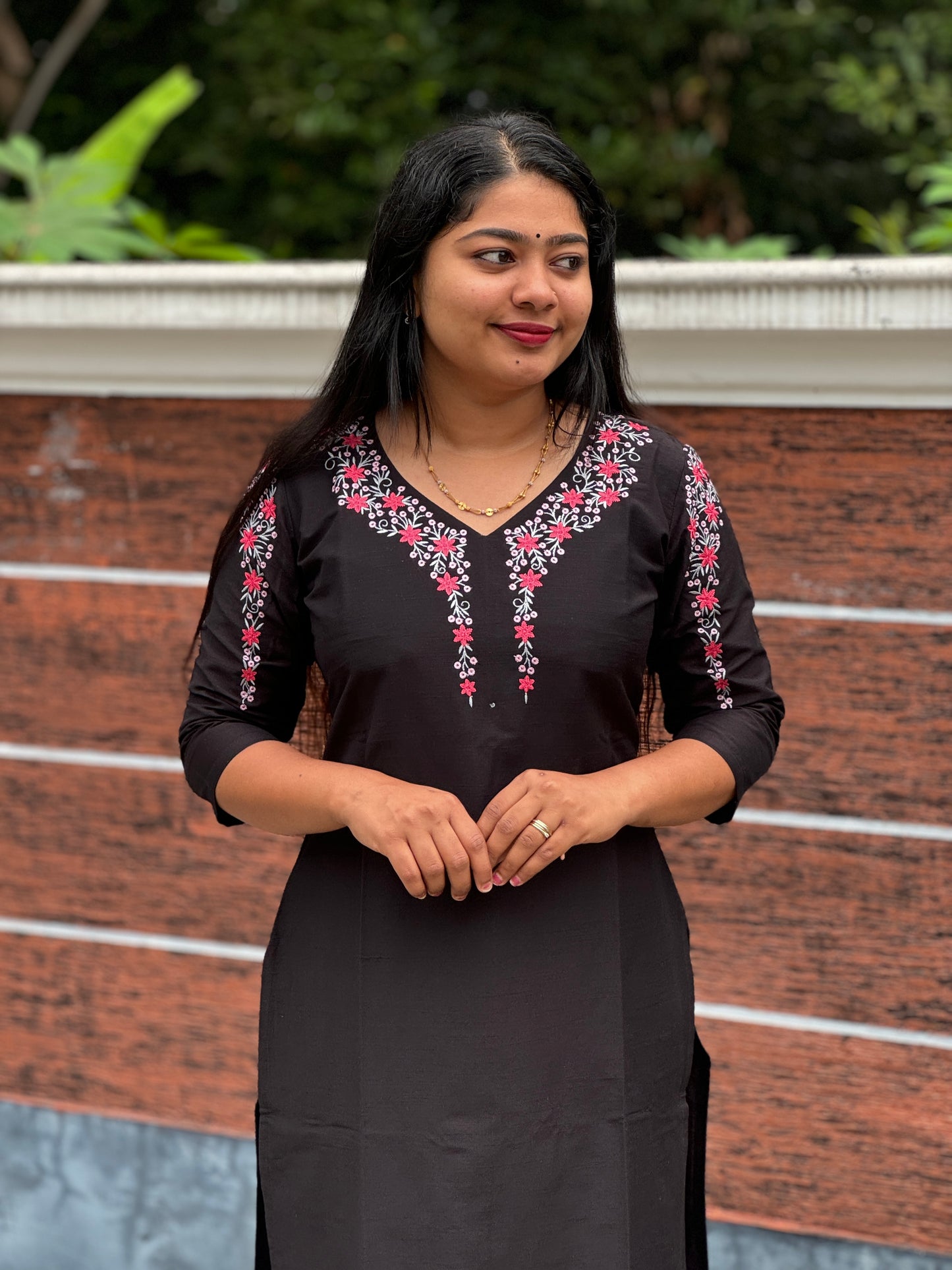 Black Slub Silk Kurta Top- A1029