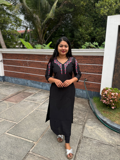 Black Slub Silk Kurta Top- A1029