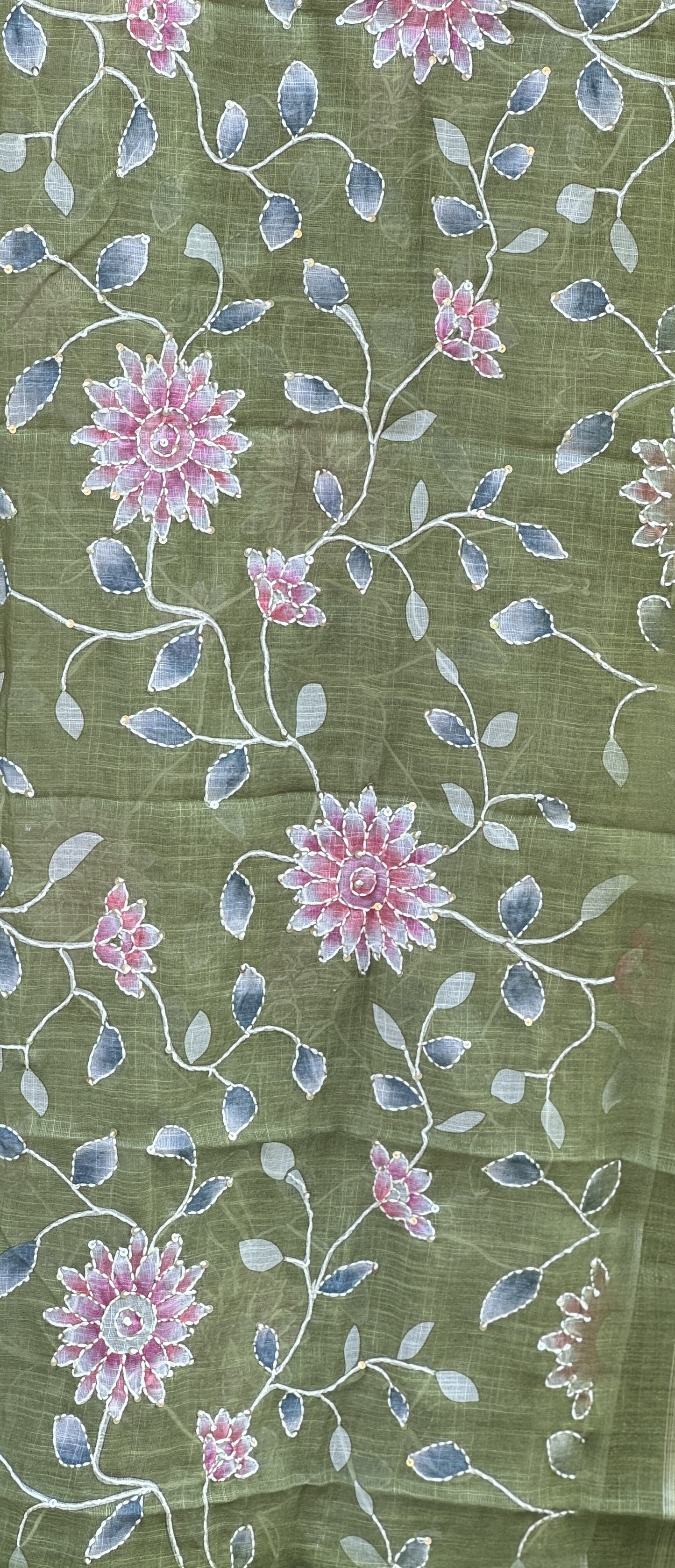 Elegant Pastel Green Linen Cotton 3-Piece Unstitched Salwar Suit- A1022