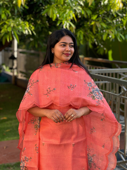 Peach Linen Tissue 3-Piece Unstitched Salwar Suit- A1012