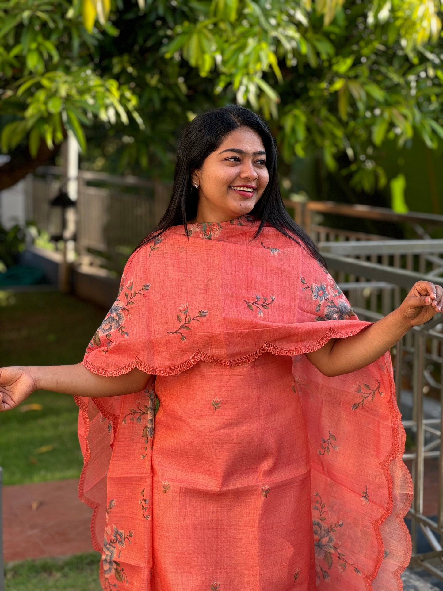 Peach Linen Tissue 3-Piece Unstitched Salwar Suit- A1012