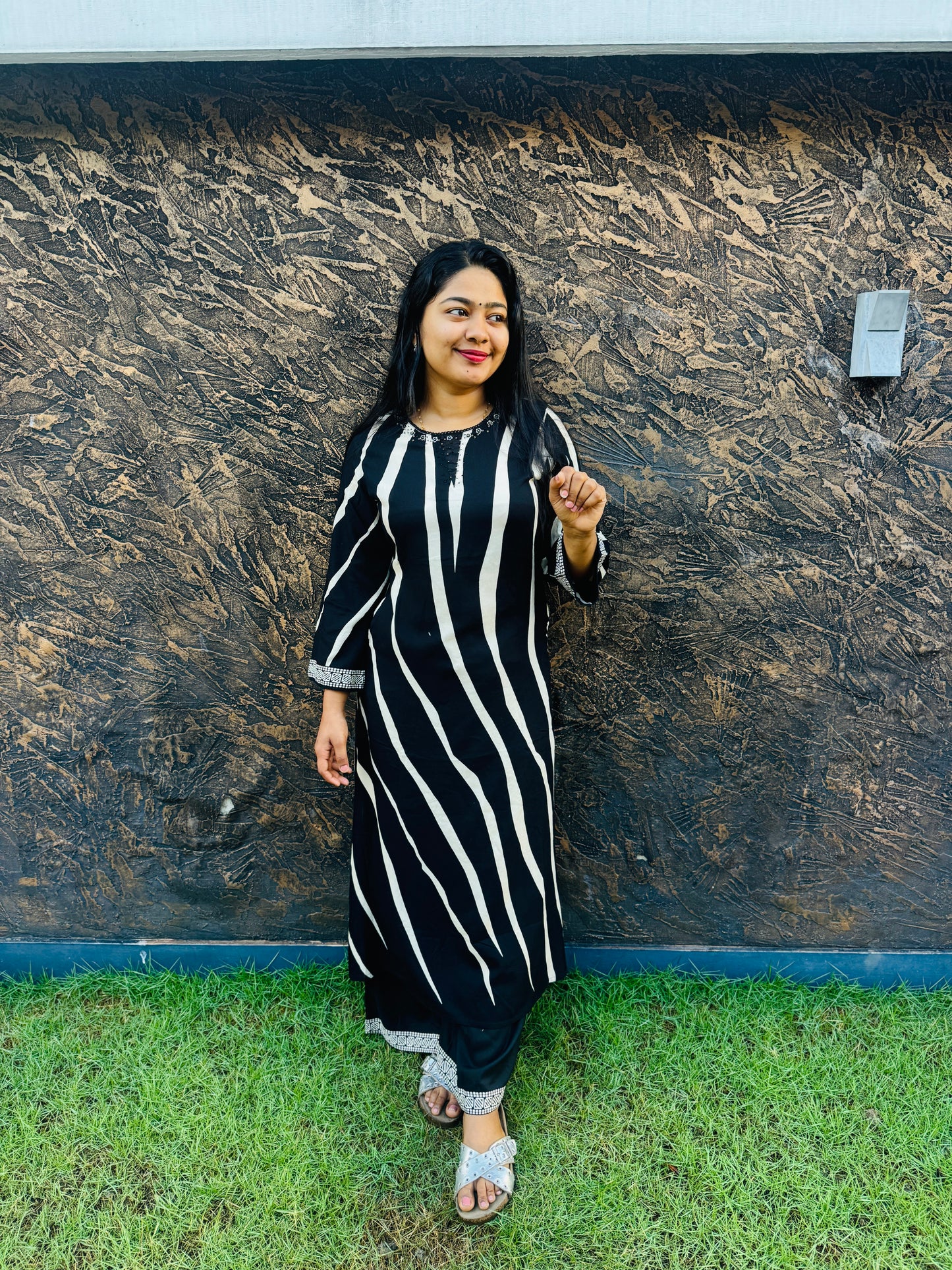 Black and White Striped Cotton Co-Ord Set- A1017