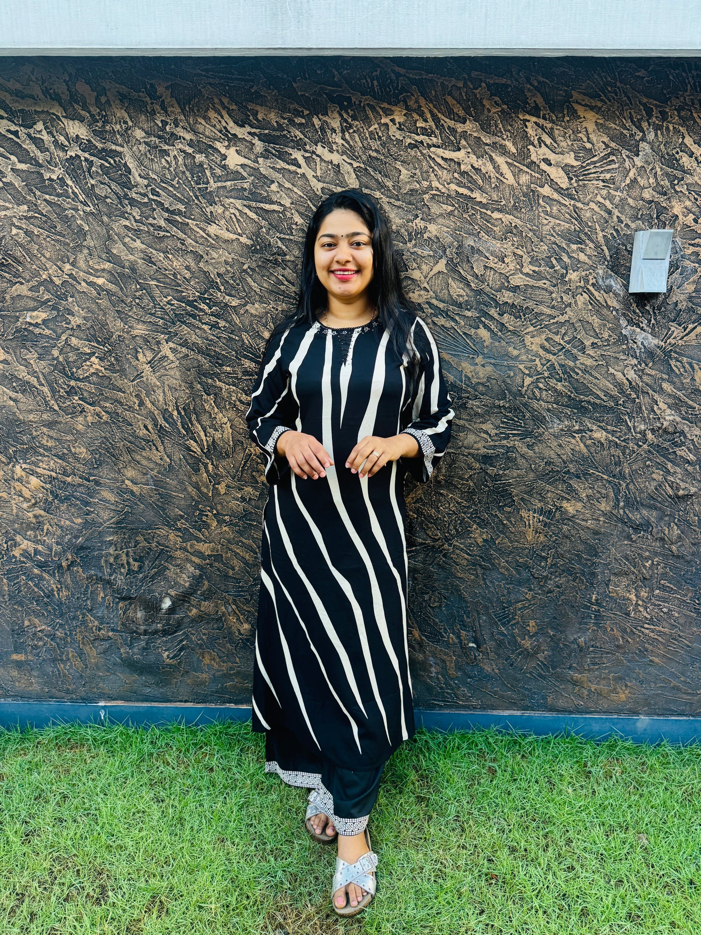 Black and White Striped Cotton Co-Ord Set- A1017