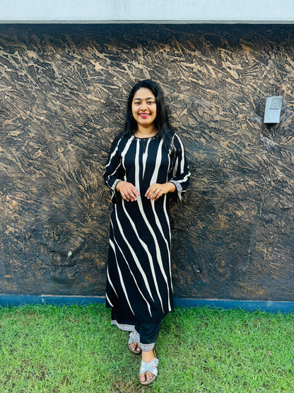 Black and White Striped Cotton Co-Ord Set- A1017