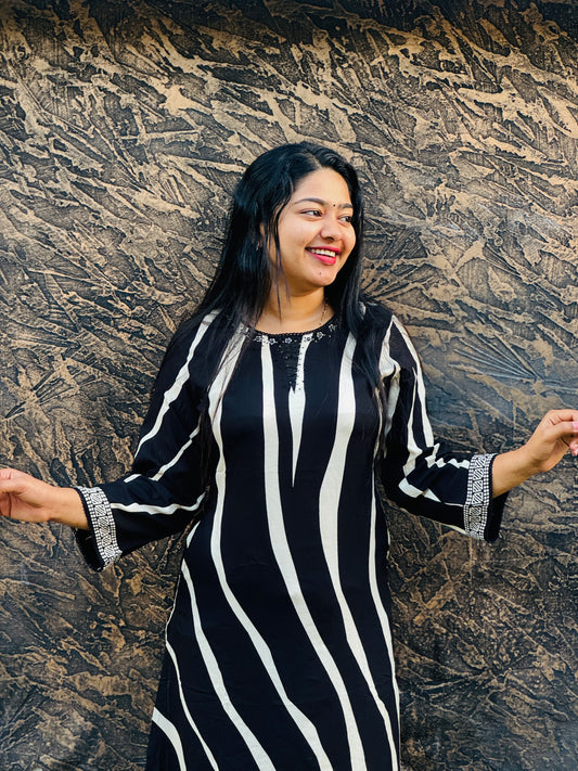 Black and White Striped Cotton Co-Ord Set- A1017