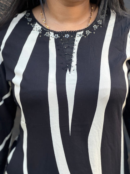 Black and White Striped Cotton Co-Ord Set- A1017