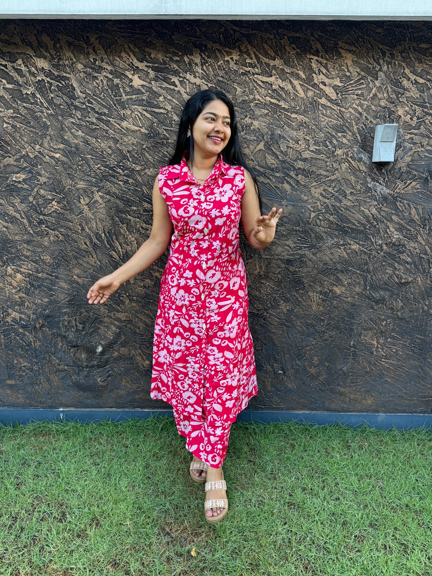 Rani Pink 2 piece Cotton Co-ord Set in Batik Print-A1019