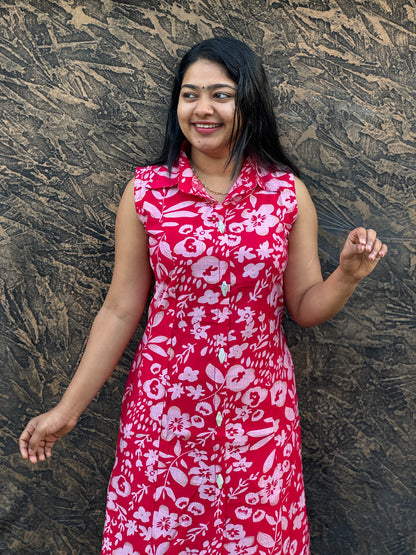 Rani Pink 2 piece Cotton Co-ord Set in Batik Print-A1019