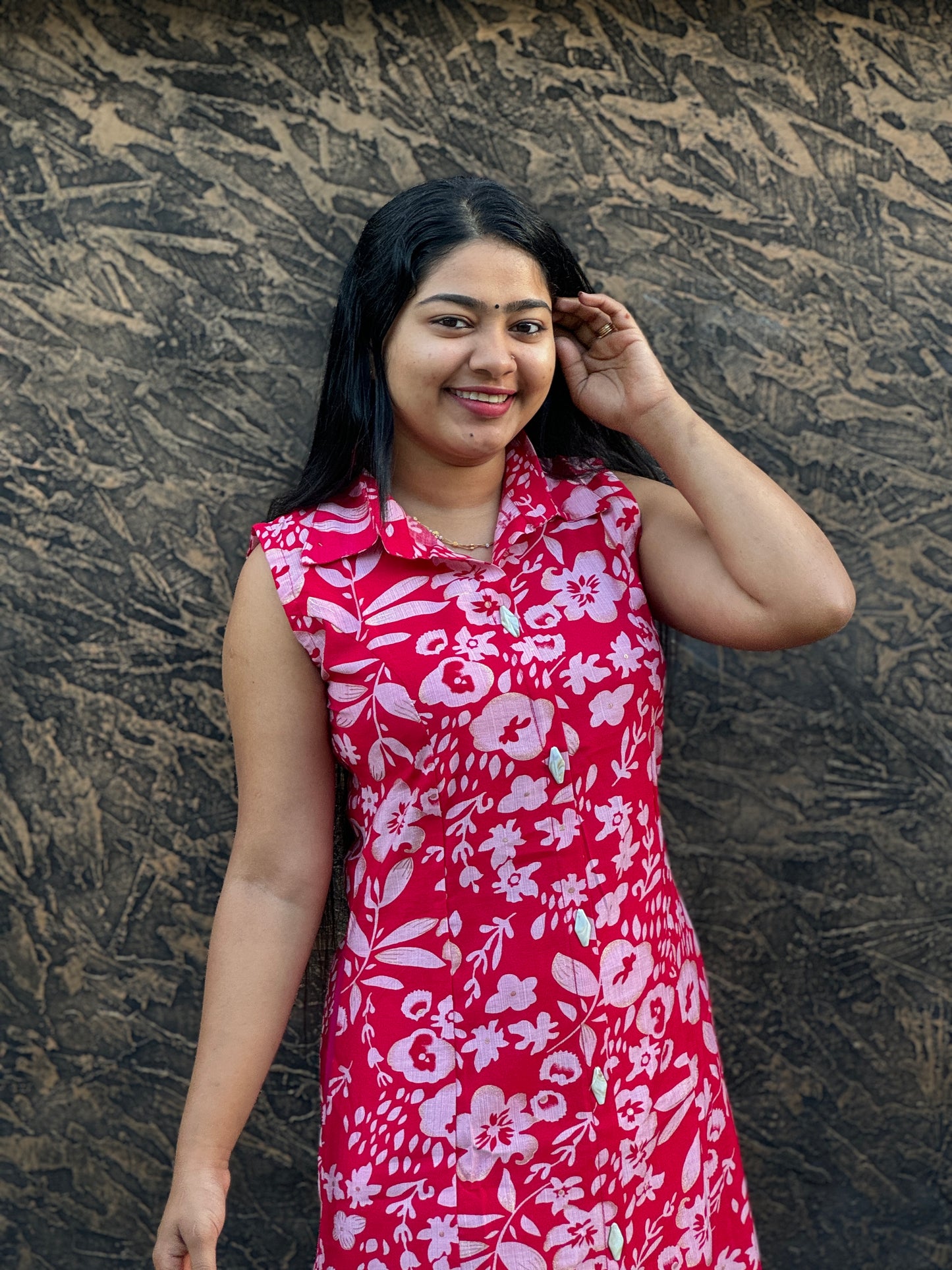 Rani Pink 2 piece Cotton Co-ord Set in Batik Print-A1019