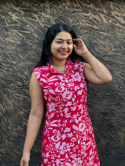 Rani Pink 2 piece Cotton Co-ord Set in Batik Print-A1019