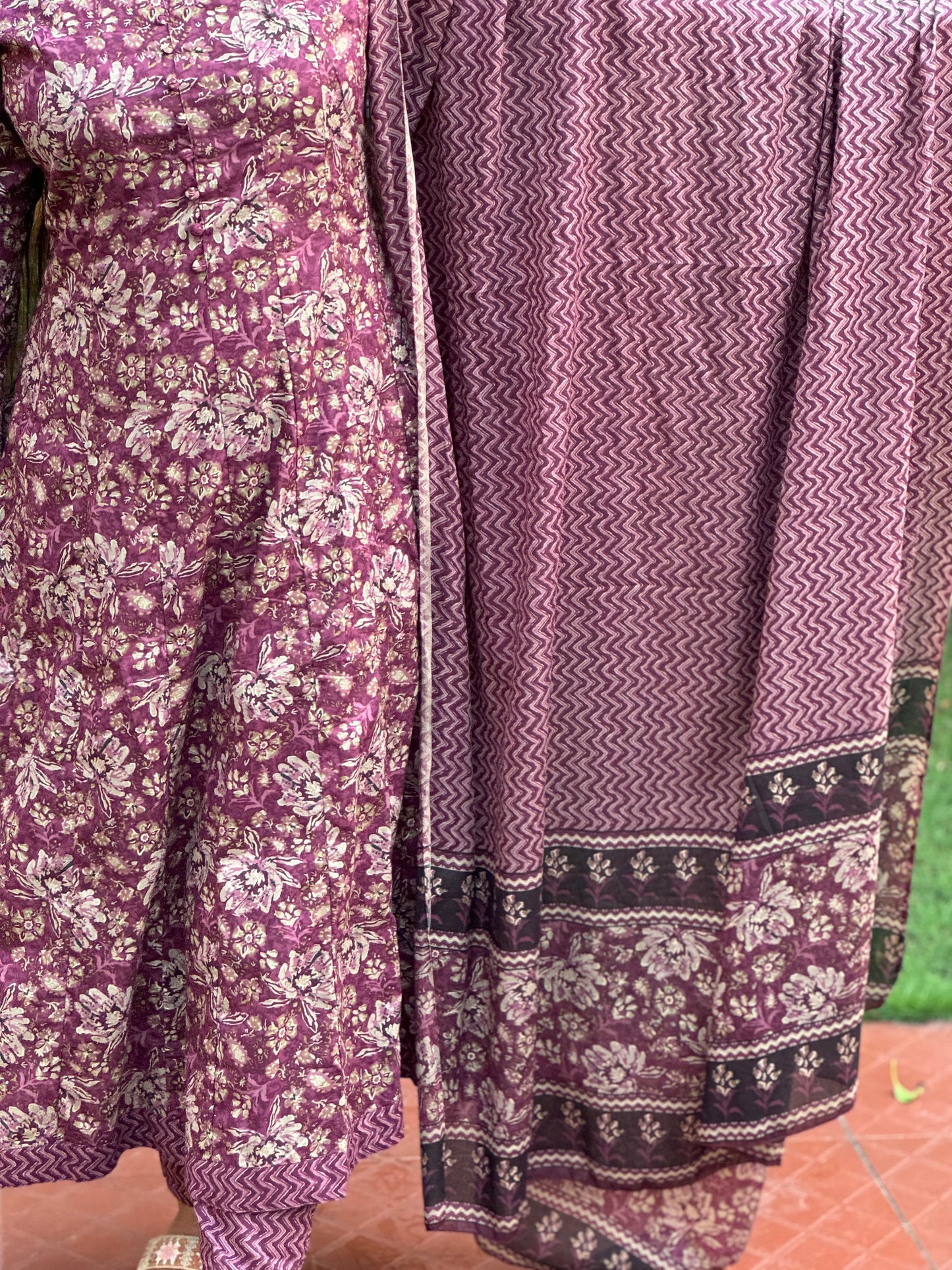 Elegant Wine-Colored Pure Cotton 3-Piece Salwar Suit with Floral Design-A1018