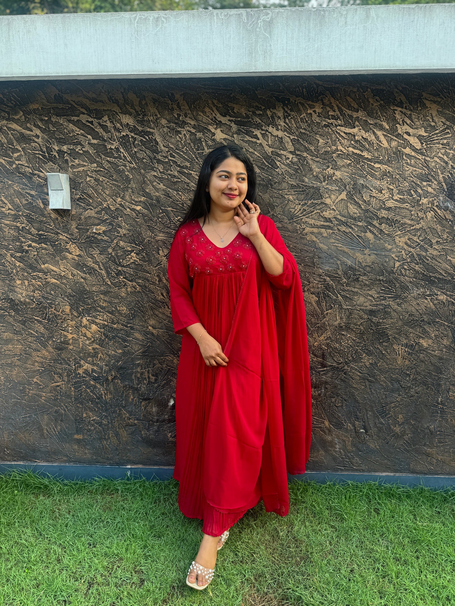 Reddish Maroon Georgette 3 piece Salwar Suit-A1011