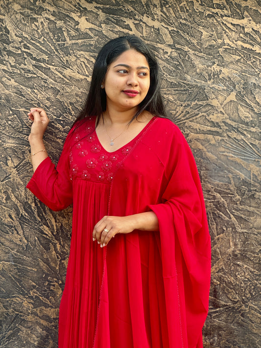 Reddish Maroon Georgette 3 piece Salwar Suit-A1011