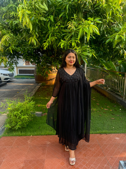 Black Georgette 3 piece Salwar Suit-A1011