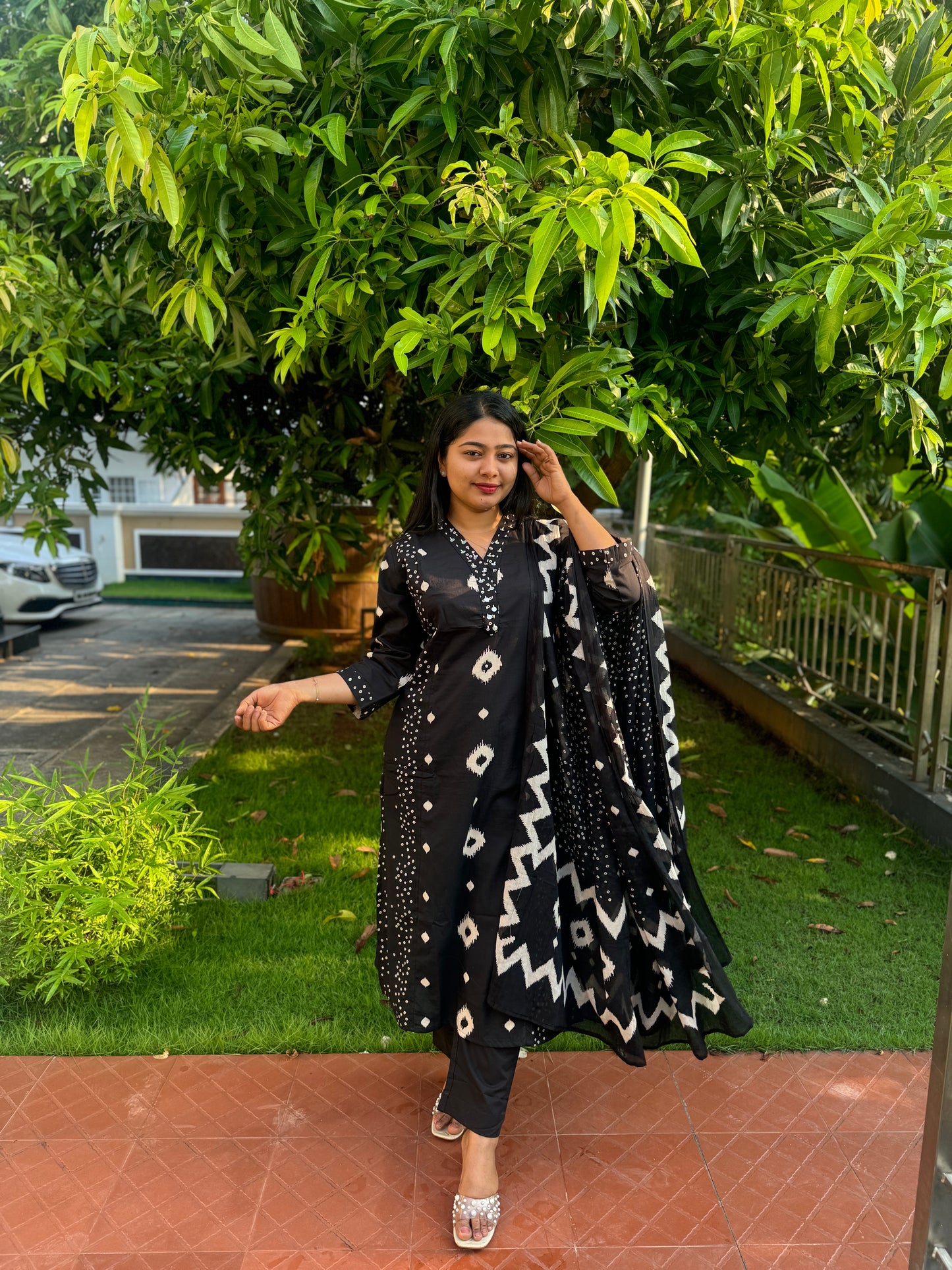 Black Cotton Slitted Salwar Set -A1010