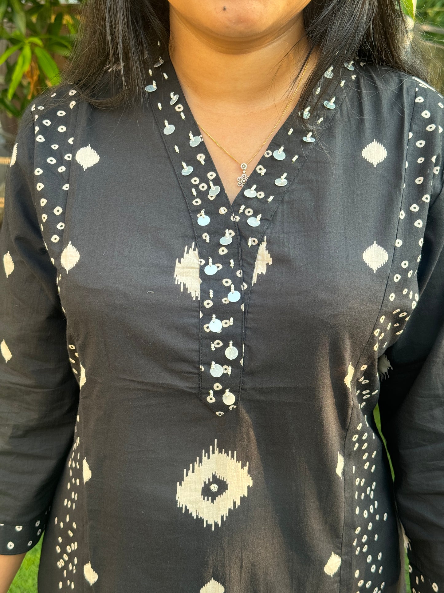 Black Cotton Slitted Salwar Set -A1010