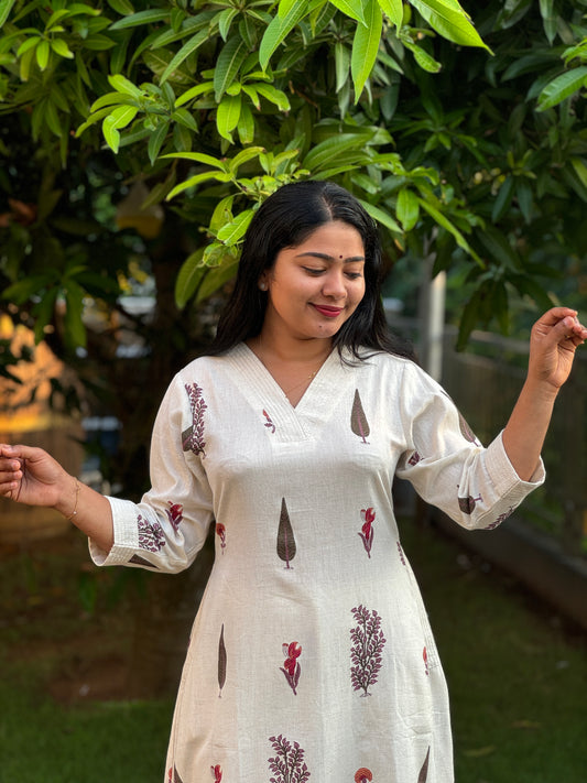 Off White 2 piece Khadi Cotton Co-ord Set- A1007