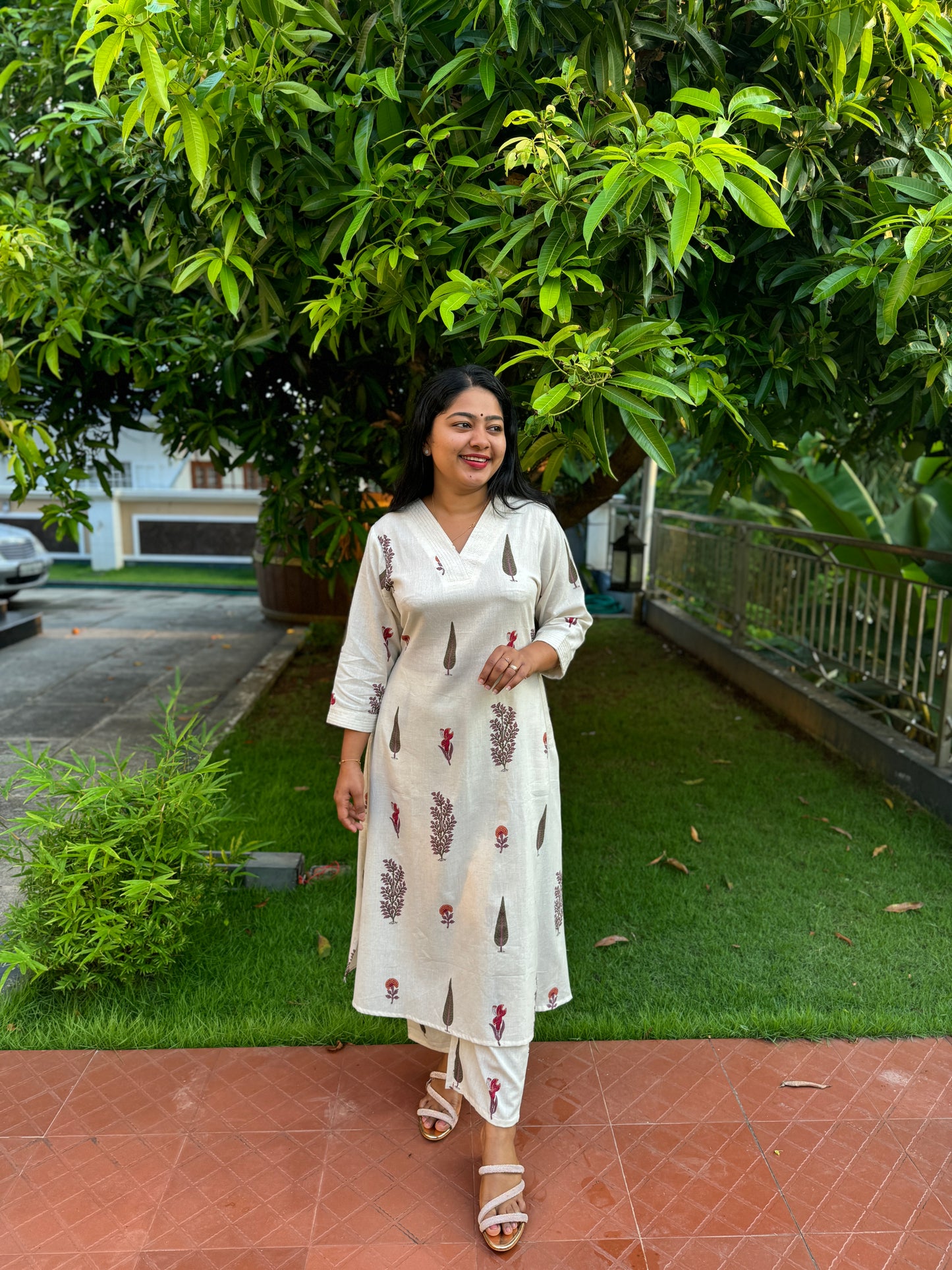 Off White 2 piece Khadi Cotton Co-ord Set- A1007
