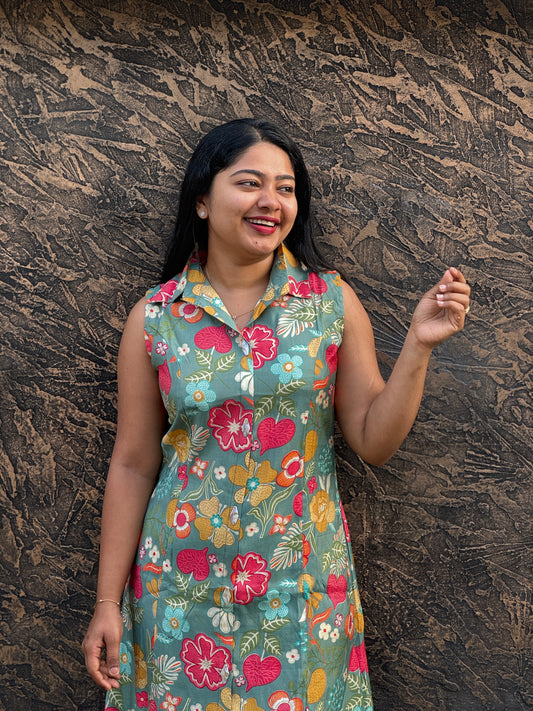 Pastel Green 2 piece Sleeveless Cotton Co-ord Set- A1006