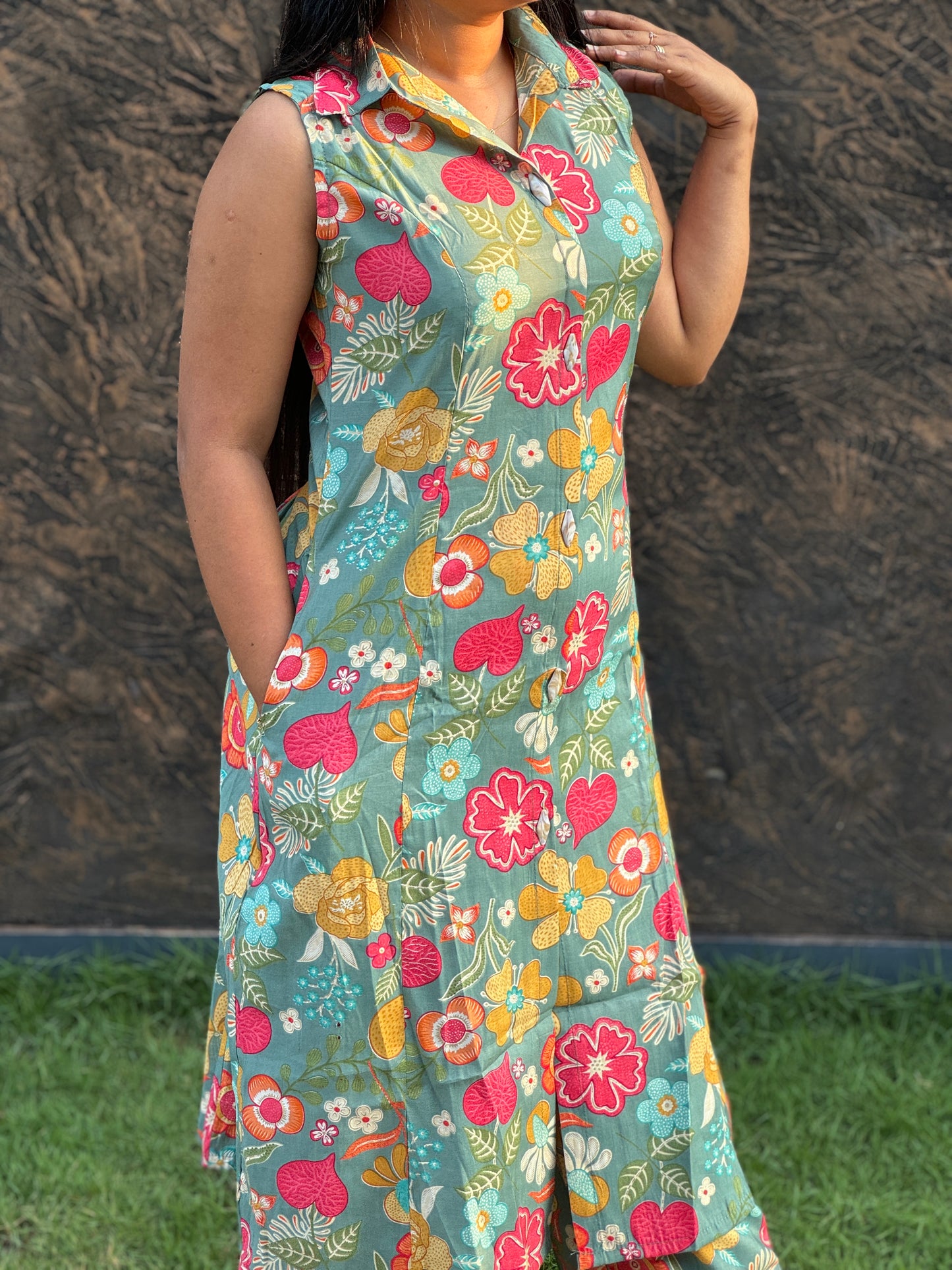 Pastel Green 2 piece Sleeveless Cotton Co-ord Set- A1006