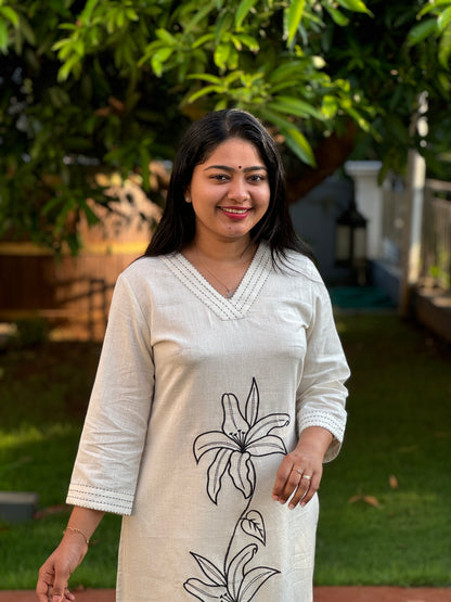 Off White 2 piece Khadi Cotton Co-ord Set- A1005