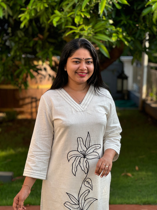 Off White 2 piece Khadi Cotton Co-ord Set- A1005
