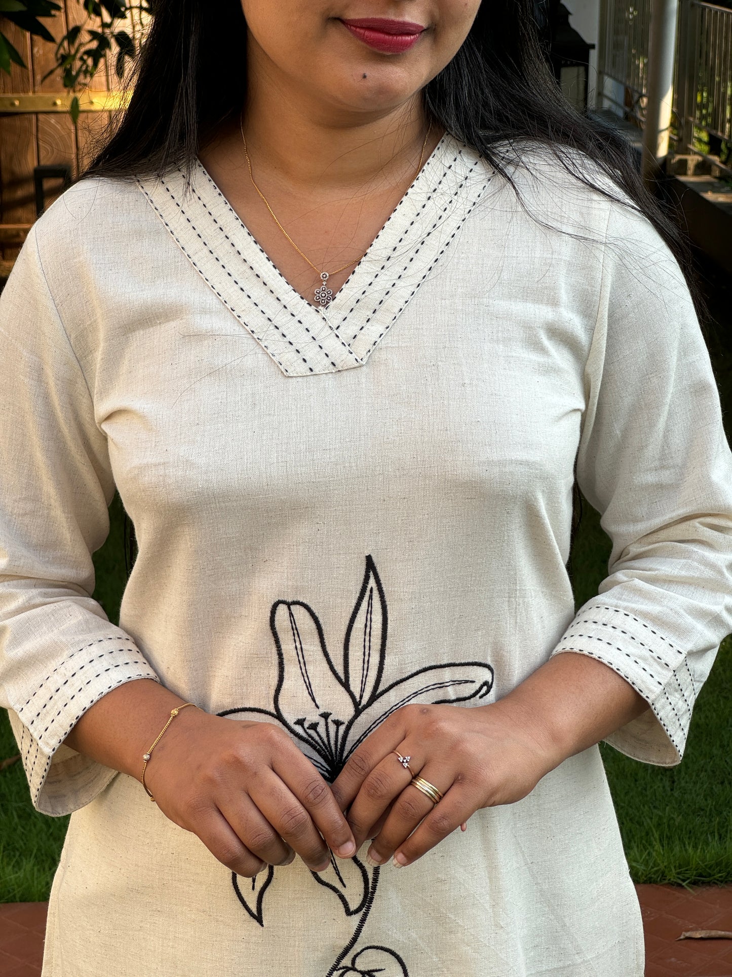Off White 2 piece Khadi Cotton Co-ord Set- A1005