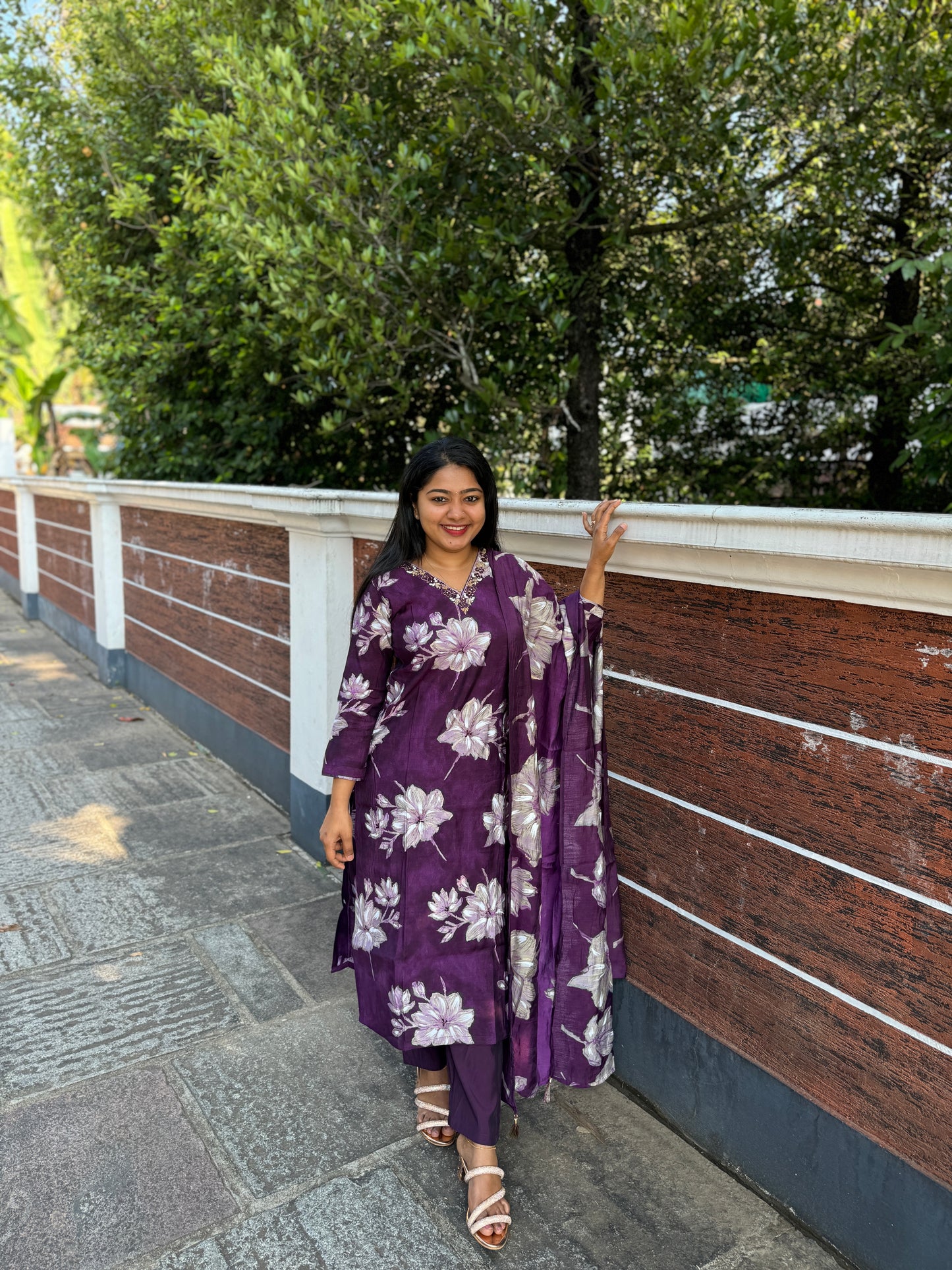 Purple Muslin silk 3 piece Salwar Suit-A1300