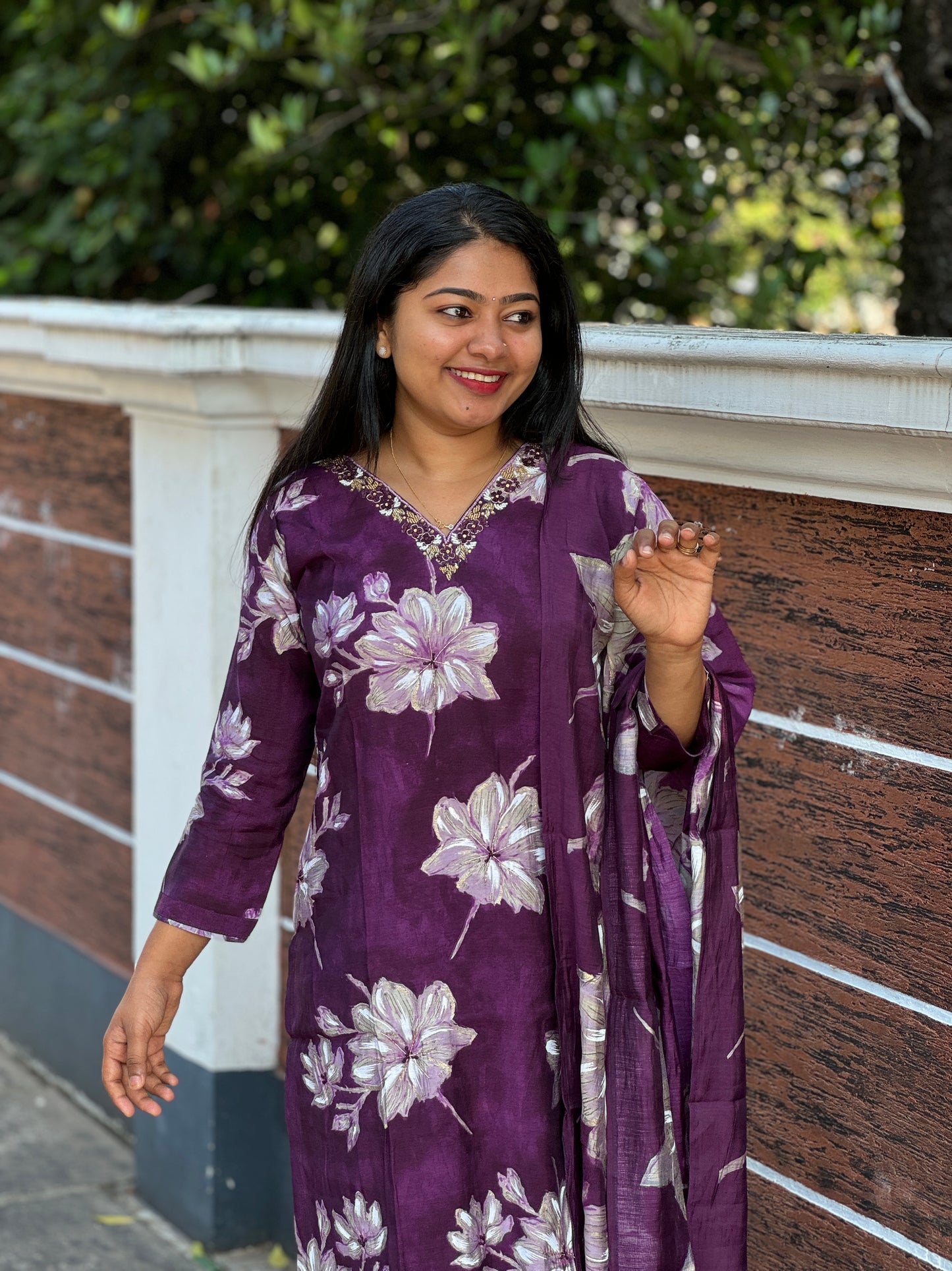 Purple Muslin silk 3 piece Salwar Suit-A1300
