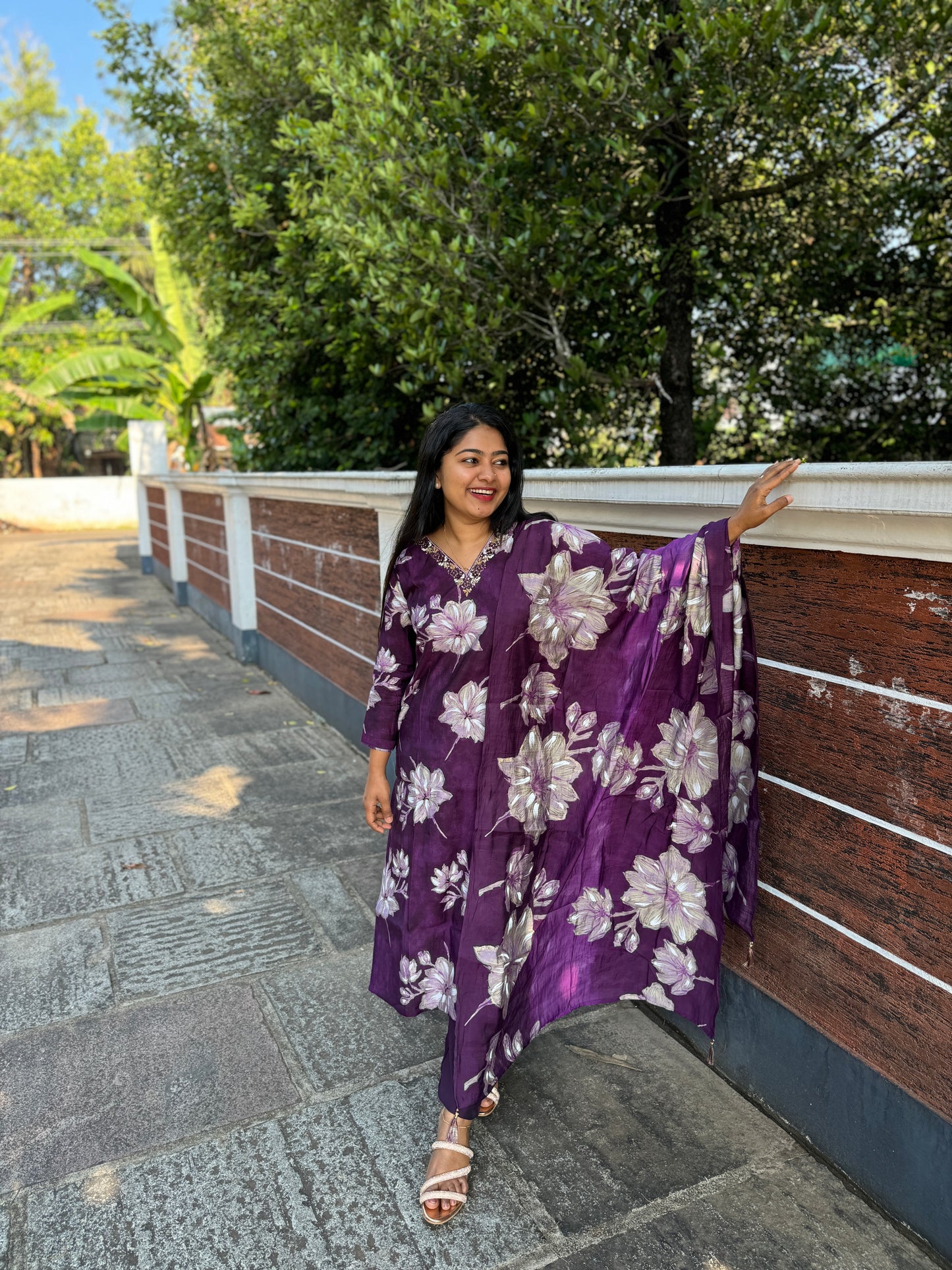 Purple Muslin silk 3 piece Salwar Suit-A1300