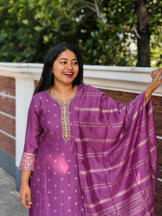 Elegant Purple soft silk 3 piece Salwar Suit-A1001