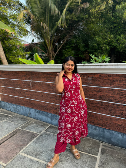 Maroon Chiffon 2 piece Co-ord Set-A1302