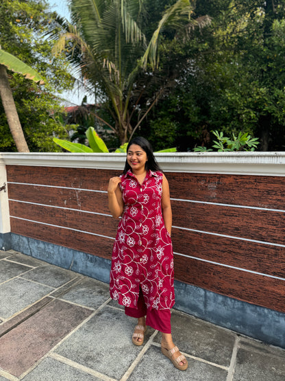 Maroon Chiffon 2 piece Co-ord Set-A1302
