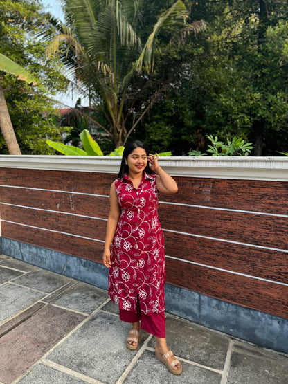 Maroon Chiffon 2 piece Co-ord Set-A1302