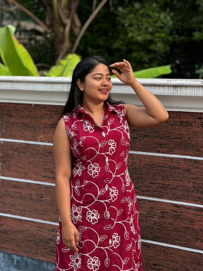 Maroon Chiffon 2 piece Co-ord Set-A1302