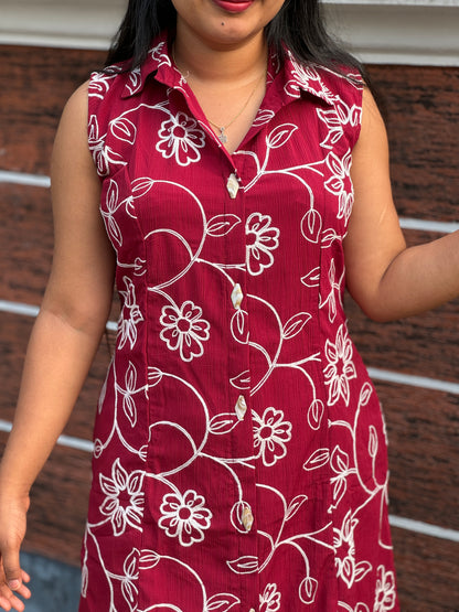 Maroon Chiffon 2 piece Co-ord Set-A1302