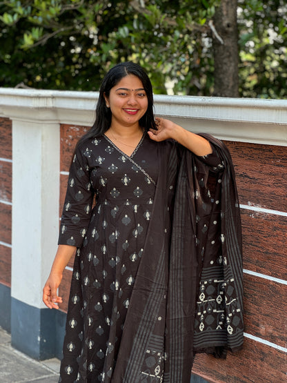 Black Anarkali 3 piece Soft Cotton Salwar Set - A1303