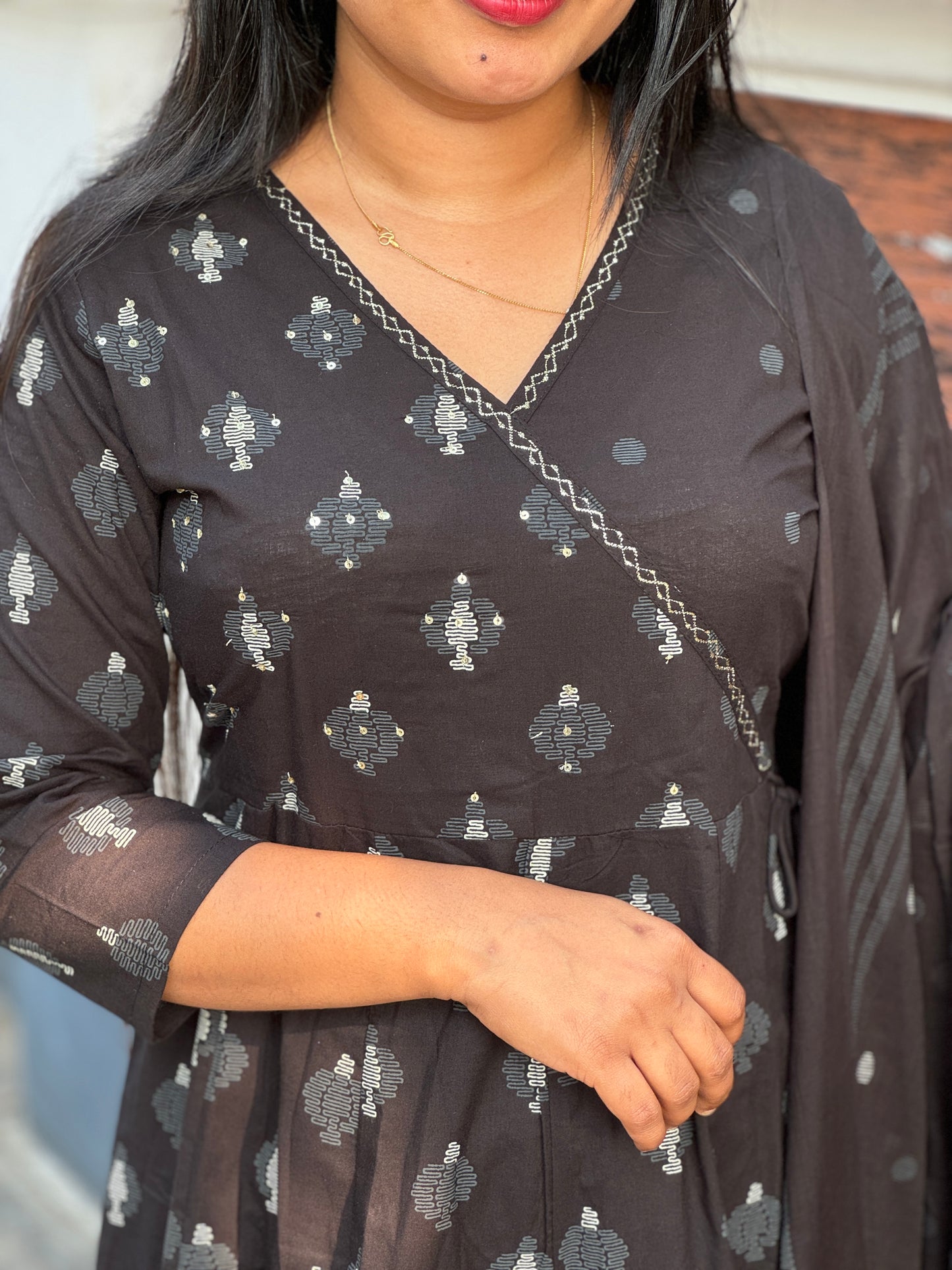 Black Anarkali 3 piece Soft Cotton Salwar Set - A1303