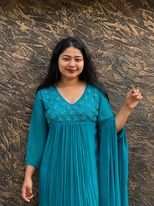 Blue Georgette 3 piece Salwar Suit-A1011
