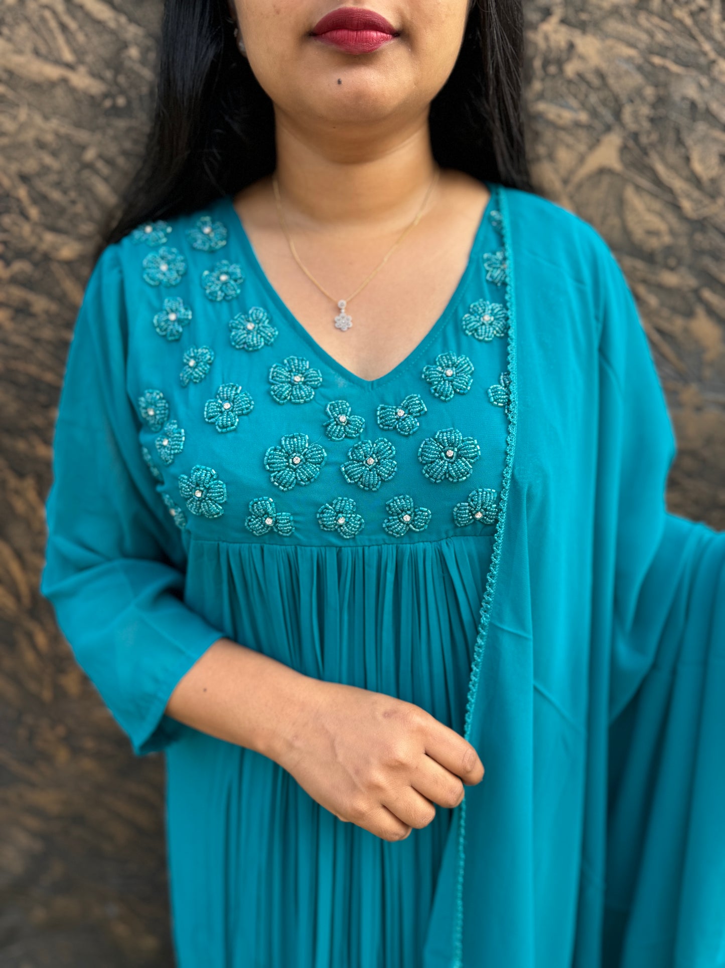 Blue Georgette 3 piece Salwar Suit-A1011
