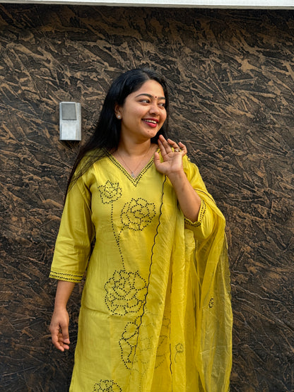 Lemon Yellow Soft Cotton 3 Piece Salwar Suit - A1305