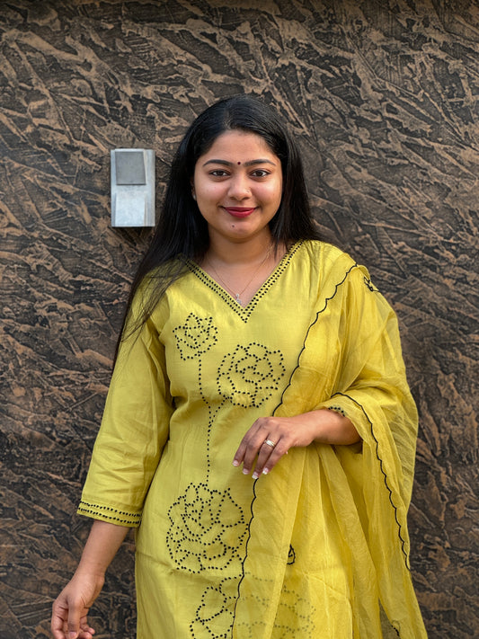 Lemon Yellow Soft Cotton 3 Piece Salwar Suit - A1305
